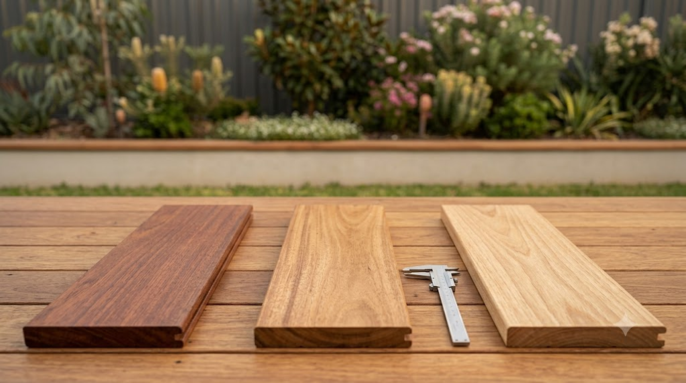 Comparing hardwood decking timber samples