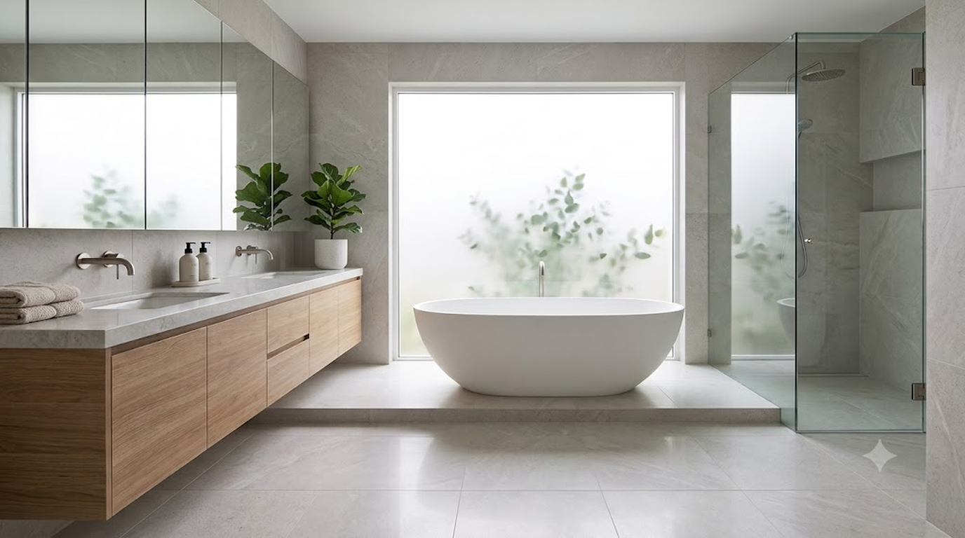 Complete bathroom renovation with freestanding tub