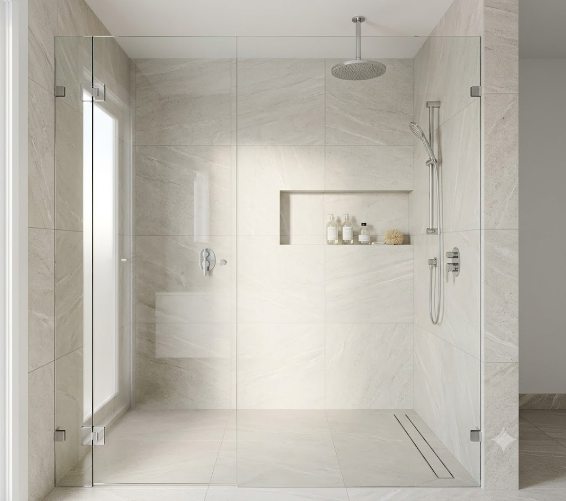 Frameless glass shower bathroom renovation